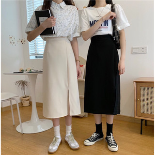 Chân váy nữ công sở xẻ tà Ulzzang Hàn Quốc Váy midi dài xinh chữ A Thời trang đẹp lưng cao qua gối