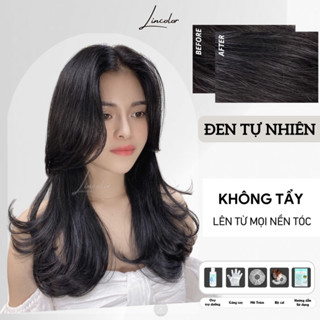 Thuốc nhuộm tóc, thuốc nhuộm tóc màu ĐEN TỰ NHIÊN, LIN_COLOR, tặng kèm oxy trợ nhuộm và bao tay,trùm đầu, bịt tai