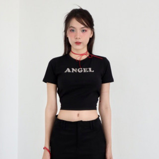WEDNESDAY Áo thun croptop in logo cotton 4c - ANGEL TOP