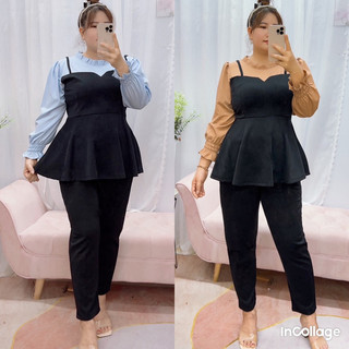 Sét bộ quần 9 tất áo tay dài  cổ bèo Bigszie Nữ 60kg đến 95kg