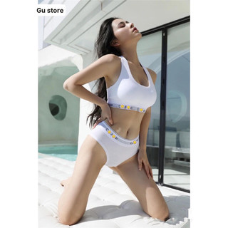 Set bộ bikini áo 3 lỗ quần tam giác, bộ đồ lót cotton nữ phong cách thể thao.