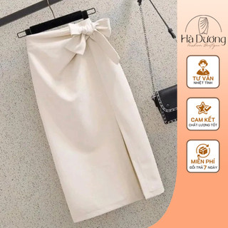 Chân váy bút chì dáng dài xẻ trước, Chân váy công sở thắt nơ - Hà Dương SHop