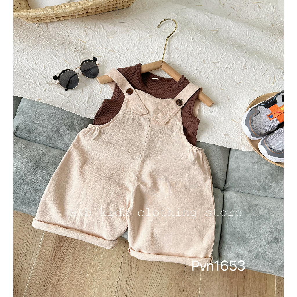 Set yếm kem áo nâu bé gái