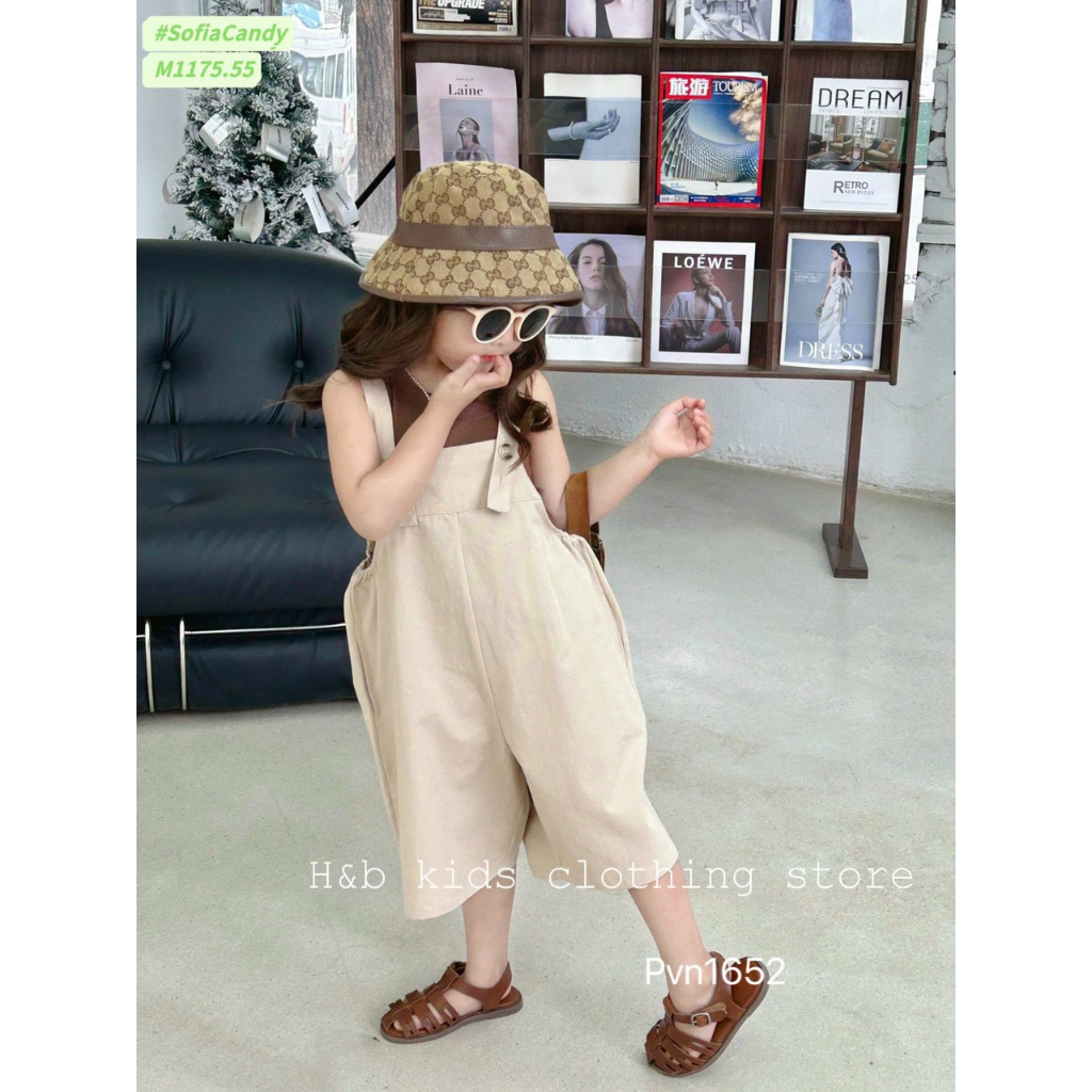 Set yếm kem áo nâu bé gái