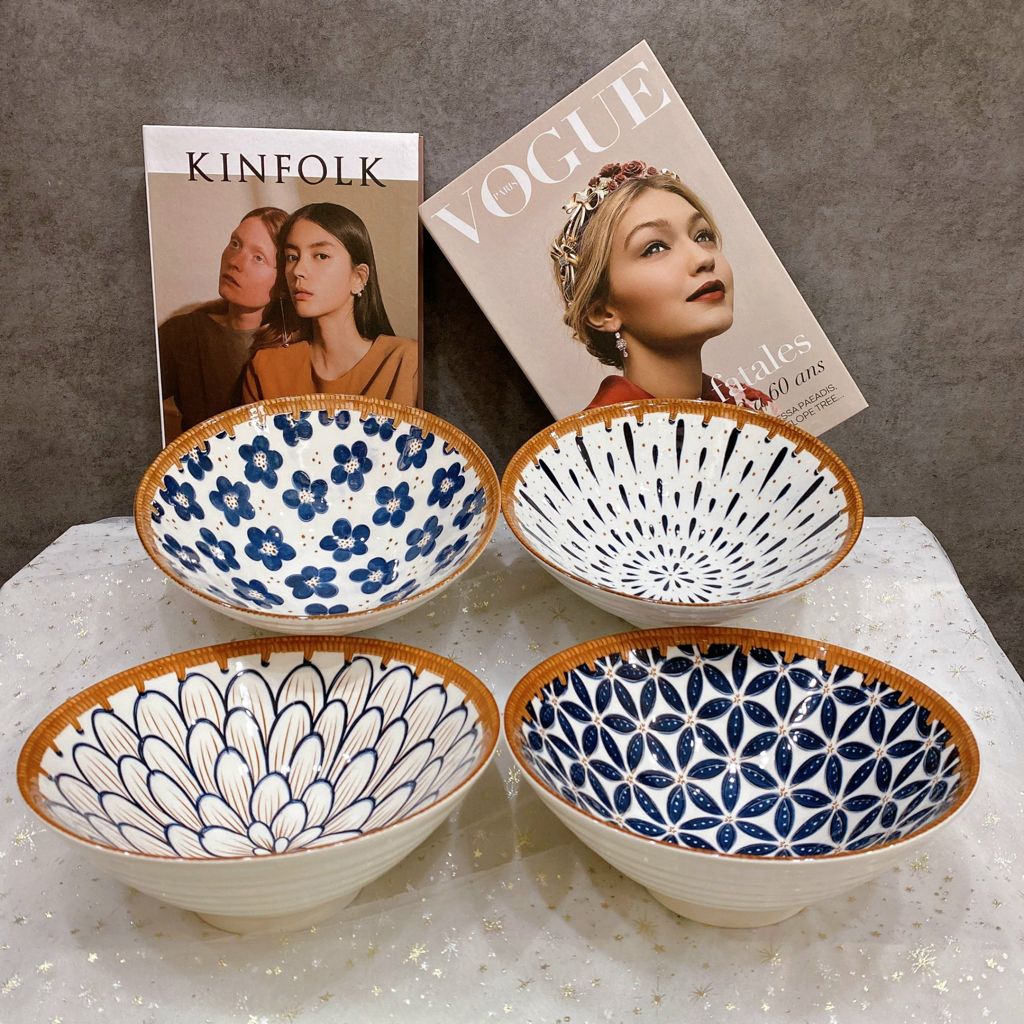 Tô sứ decor, Tô canh, Bát ăn phở, Bát mỳ tô loe, tô nón viền giả mây size 20cm