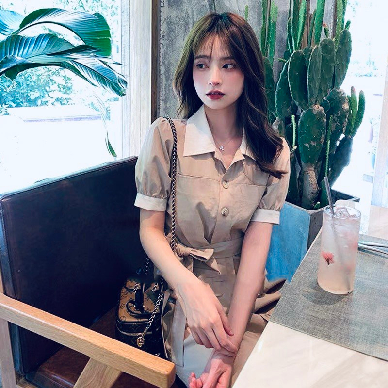 Váy sơmi kaki nữ dáng dài, đầm công sở nữ vải mềm kèm đai dáng cực xinh 7.beautiful V22