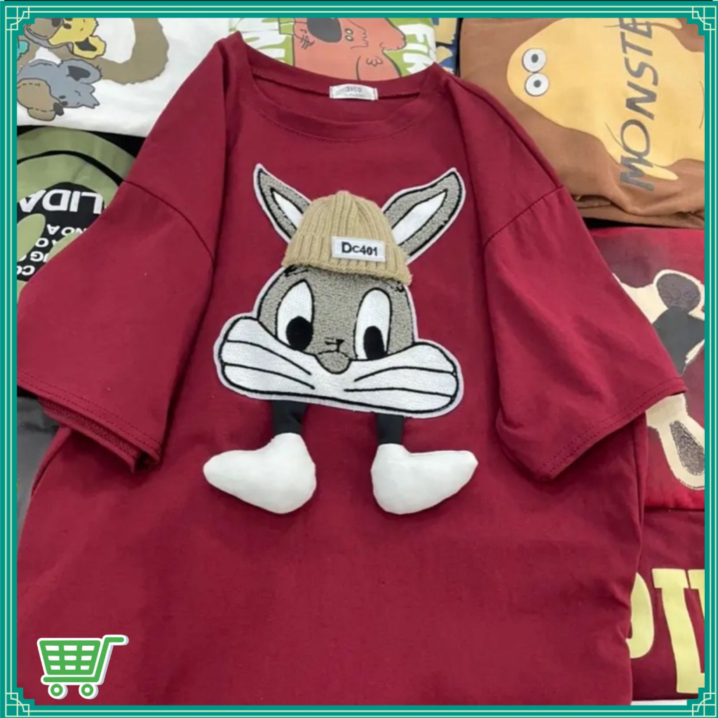 Áo thun nữ nam tay lỡ form rộng Gấu Thêu Oversize Unisex chất cotton siêu đẹp vải dày dặn | BigBuy360 - bigbuy360.vn