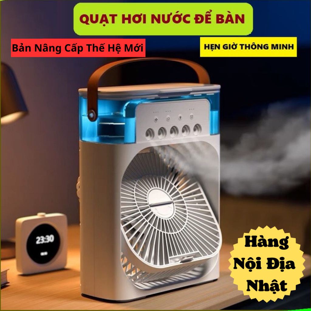Quạt Điều Hòa Hơi Nước Tích Hợp Đèn LED - Quạt Điều Hòa Mini Có Khay Chứa Đá, Đèn Led 7 Màu(MẪU MỚI 2023)