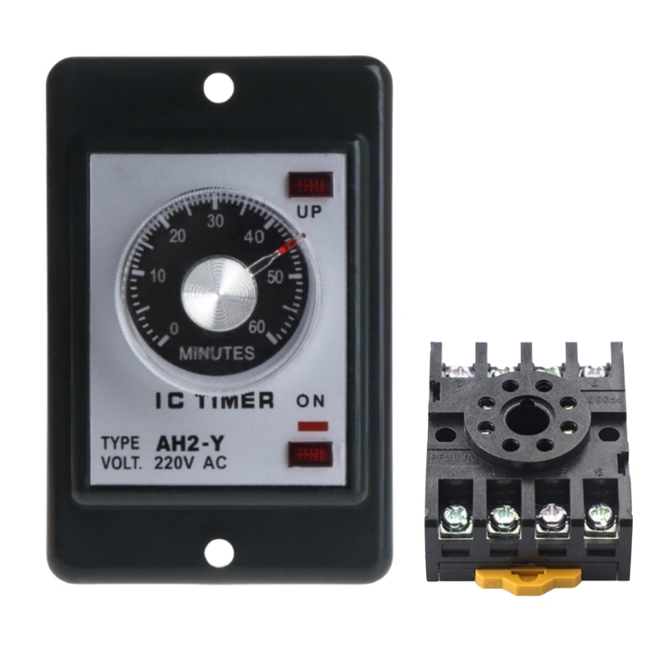 Bộ công tắc thời gian AH2-Y cái tai lắp ngoài tủ điện, timer hẹn giờ  ON - DELAY loại 8 chân tròn điện áp 220VAC tặng kè