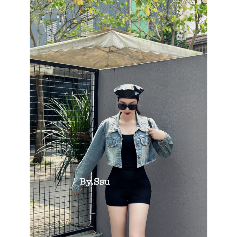 Áo jeans croptop tay dài hot chất xịn l1