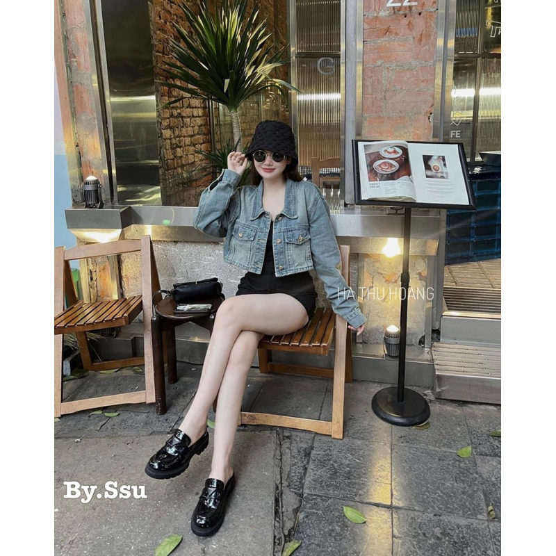 Áo jeans croptop tay dài hot chất xịn l1