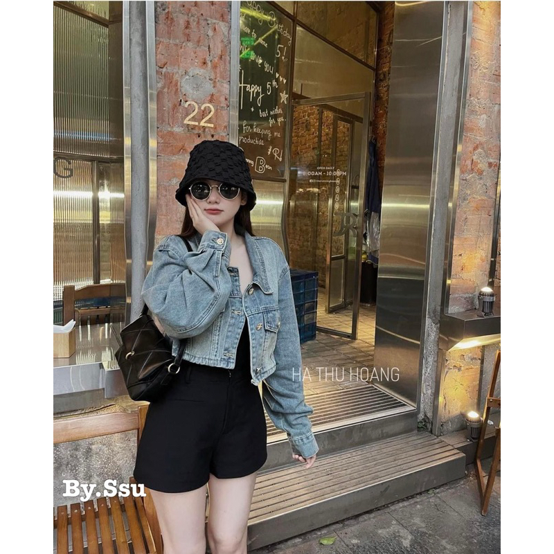 Áo jeans croptop tay dài hot chất xịn l1