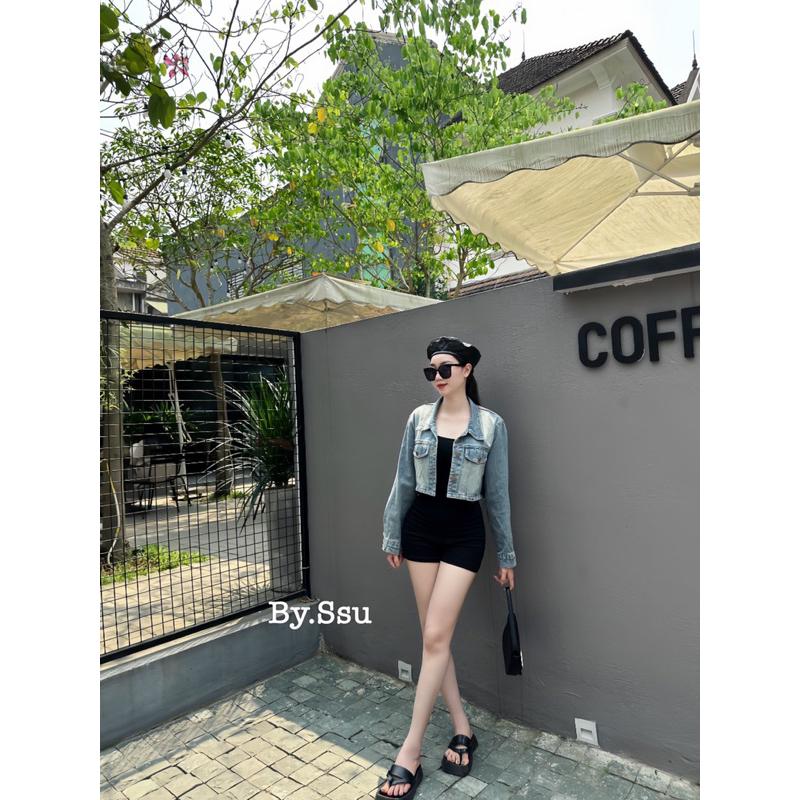 Áo jeans croptop tay dài hot chất xịn l1