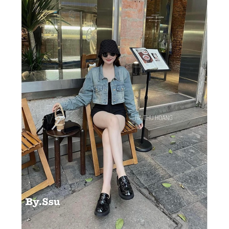 Áo jeans croptop tay dài hot chất xịn l1