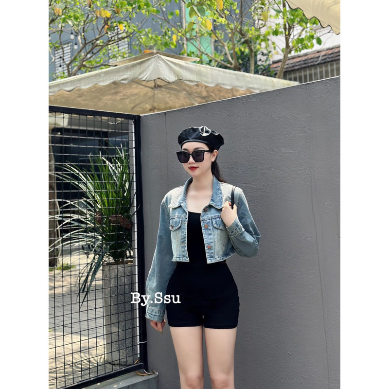 Áo jeans croptop tay dài hot chất xịn l1