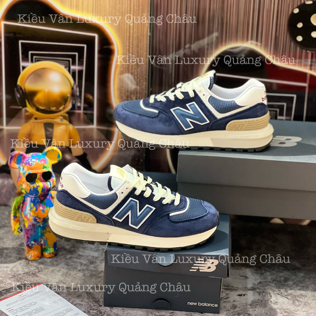 Giày Thể Thao Nam Nữ Nb Xanh Than Da Lộn Newbalence 574 Legacy Classic Navy White Beige