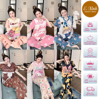 Đồ bộ mặc nhà pizama tay ngắn quần dài chất mango mềm mịn mát.