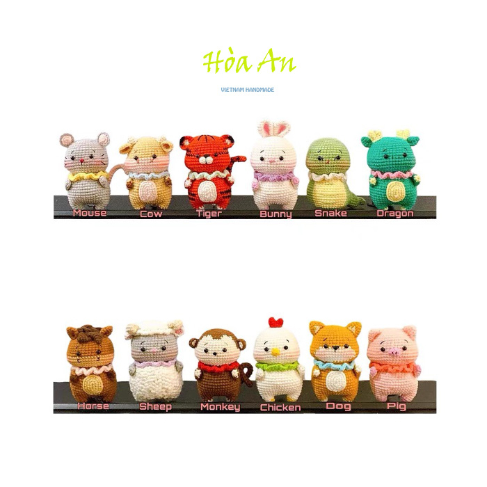 Móc khóa handmade 12 con giáp dễ thương bằng len