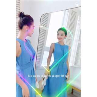 Váy Đầm maxi đũi cổ tròn có dây thắt eo