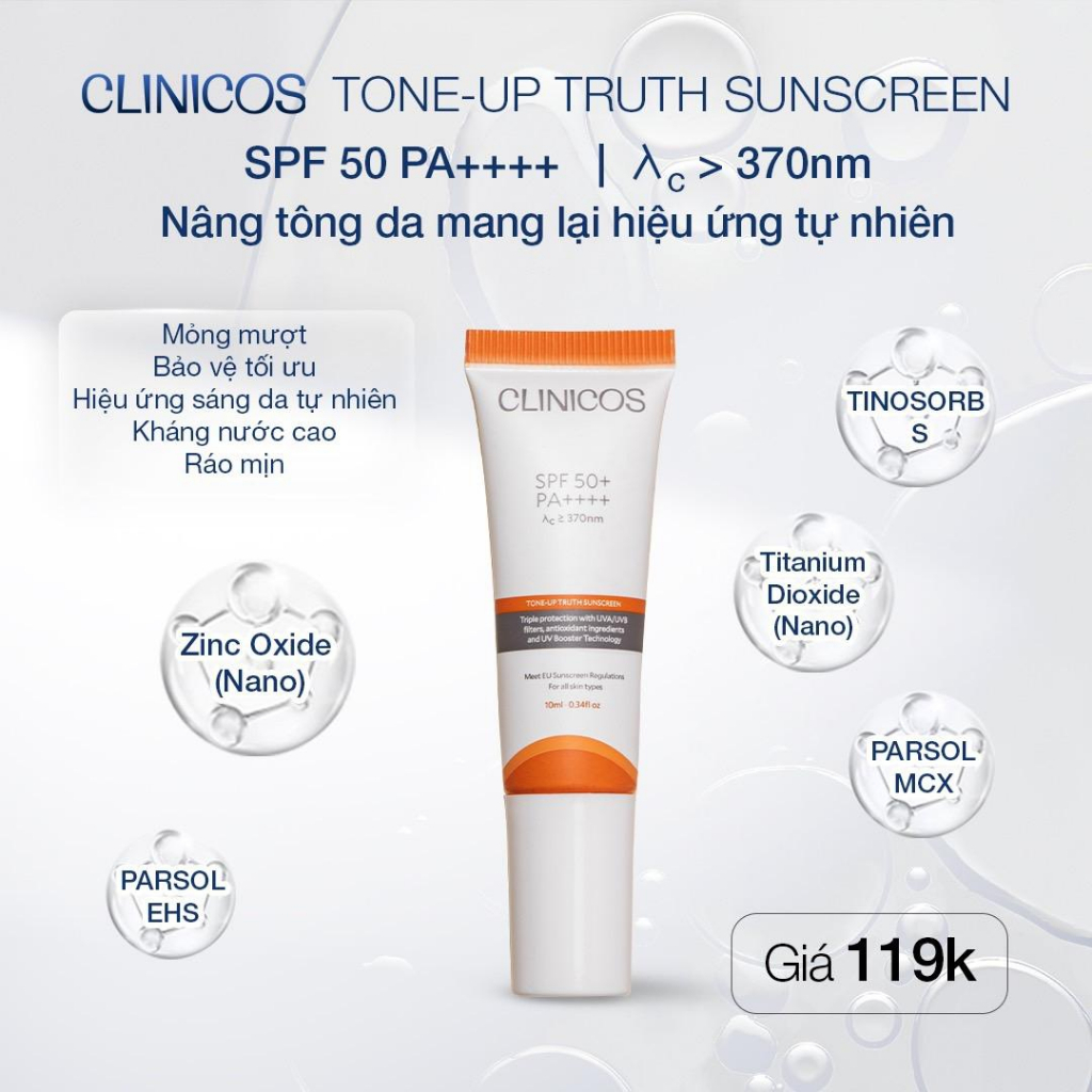 COMBO 2 HỘP KEM CHỐNG NẮNG  CLINICOS  SPF 50 PA++++ 10ML