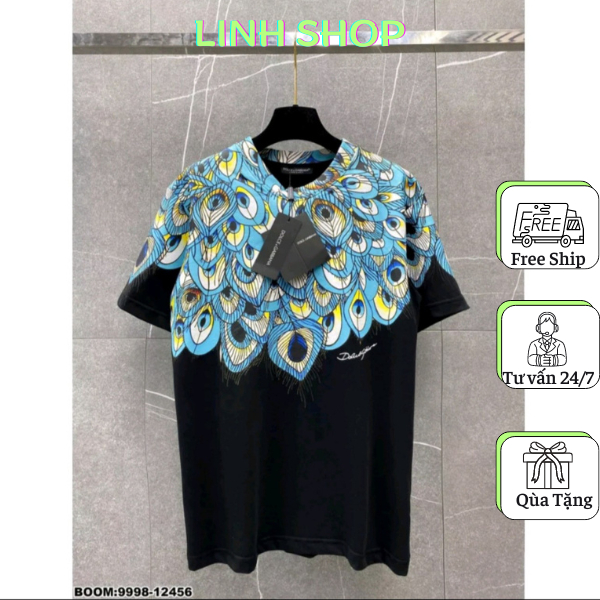 Áo Phông Nam, Áo Phông Họa Tiết Cánh Công, Áo Thun Chất Cotton Mềm Mát Hình In Sắc Nét, Hàng Hè Hot
