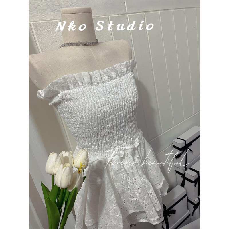 Váy Nữ Dự Tiệc Trắng Nko.Studio Cúp Ngực, Váy Đi Biển Nữ Trắng