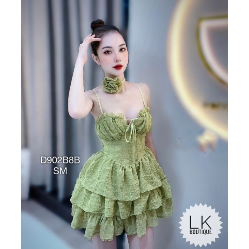 Váy 2 Dây Xòe Tầng Ngắn Kèm Bông ,Váy Babydoll Hai Dây Cúp Ngực Chấm Bi Nổi Vải Đũi Đẹp Cho Nữ Đi Tiệc Đi Chơi