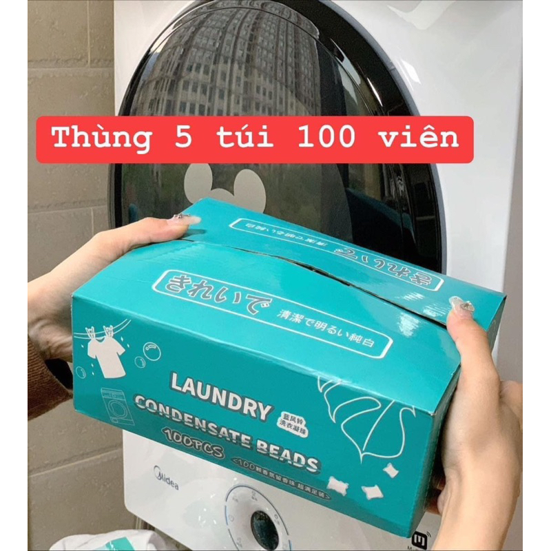 SÉT 100 Viên Giặt Xả Thơm Quần Áo Màu Xanh Siêu Thơm