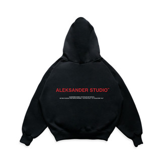 ÁO HODDIE BASIC UNISEX "BASE" MÀU ĐEN FORM BOXY | ALEKSTUDIO