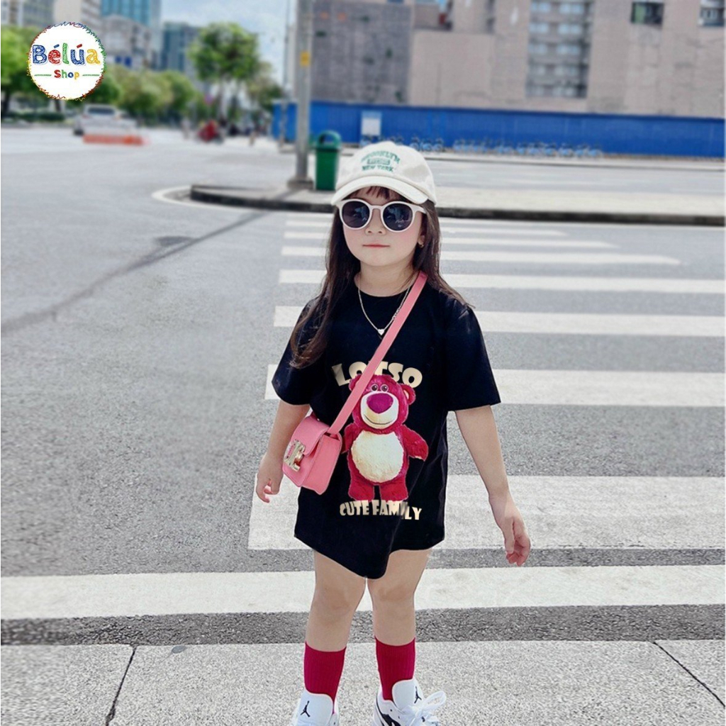 Áo thun gia đình áo trẻ em áo mẹ và bé gấu dâu lotso đáng yêu chất cotton cao cấp đi chơi đi biển du lịch phom unisex