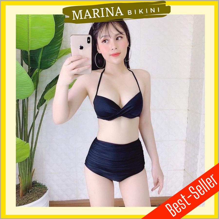 Bikini đồ bơi đi biển nữ gọng xoắn nâng ngực quần cạp cao che bụng MARINA010