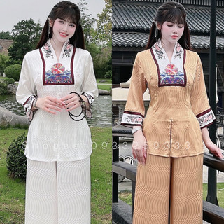 Đồ lam đi chùa# bà lai phối lụa cao cấp