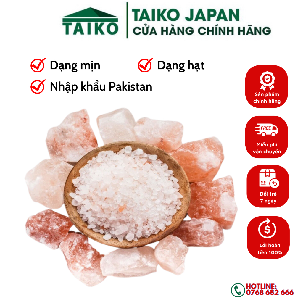Muối hồng TAIKOMI xuất xứ Himalaya chuyên dùng sơ chế món ăn, nguyên hạt, hạt nhuyễn 1000g - Tặng kèm 100g