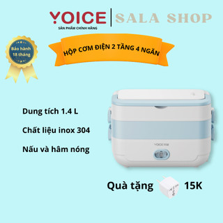 Hộp cơm cắm điện Yoice Y-FH5A, 1.4 lít, 2 tầng 4 ngăn, sử dụng để nấu chín, hâm nóng, giữ nhiệt, dùng cho văn phòng