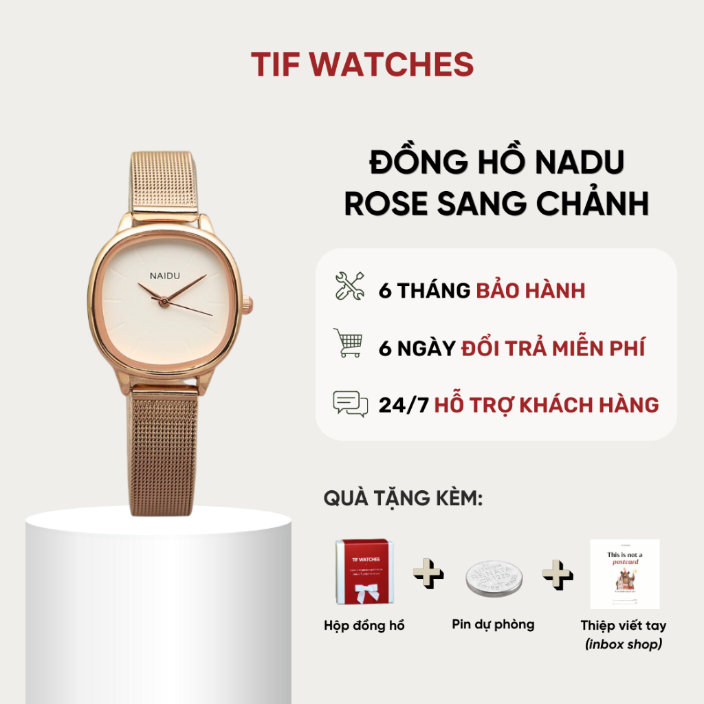 Đồng Hồ Nữ Dây Kim Loại NADU Classic Tif Watches Thép Không Gỉ Bền Màu Sang Trọng Sáng Da