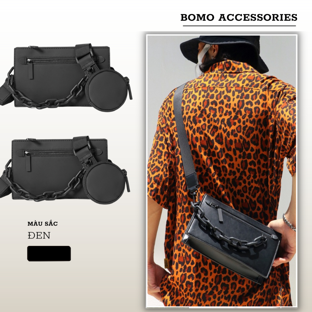 Túi đeo chéo/vai unisex hộp vuông chất liệu da pu chống nước kèm ví tròn mini Bomo - Phong cách Hàn Quốc
