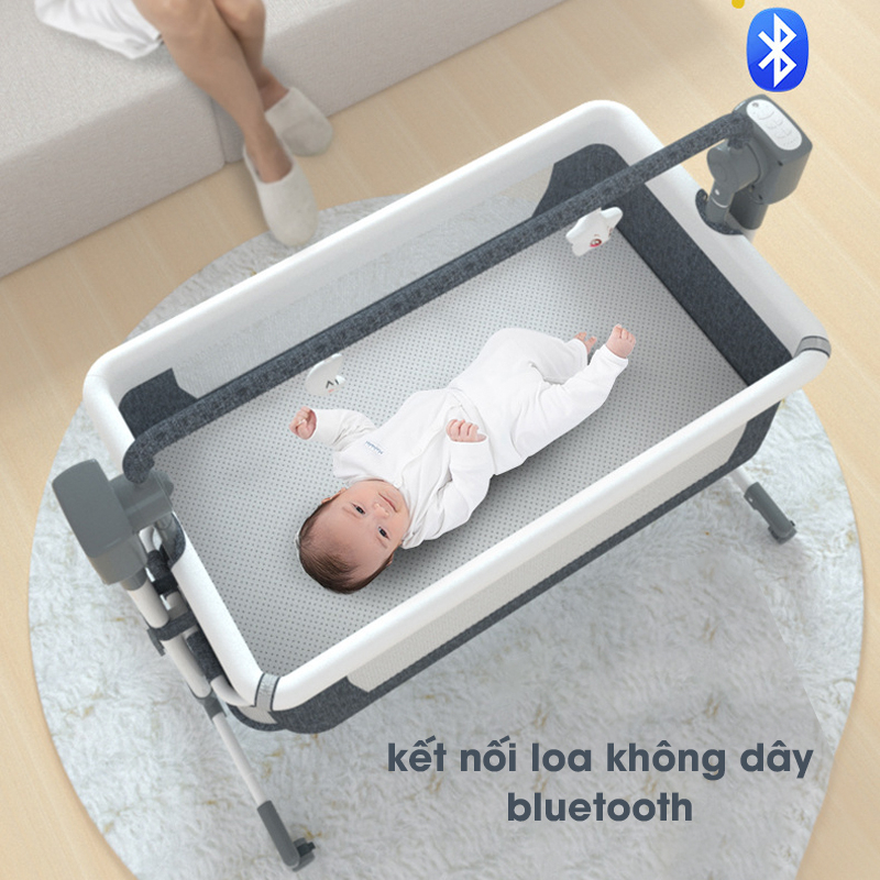 Nôi điện tự động kèm màn có thể ghép liền giường bố mẹ, nôi điện thông minh nâng hạ độ cao - MK035