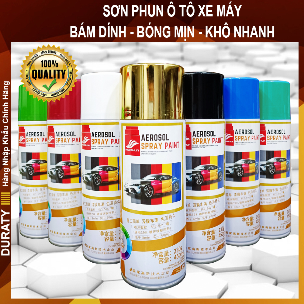 Sơn Ô tô Xe Máy Cao Cấp - Sơn Xịt Tay Trực Tiếp - Siêu Bóng, Mịn, Bám Dính Tốt - Tẩy Vết Xước - HAOSHUN Paint [DURATY]