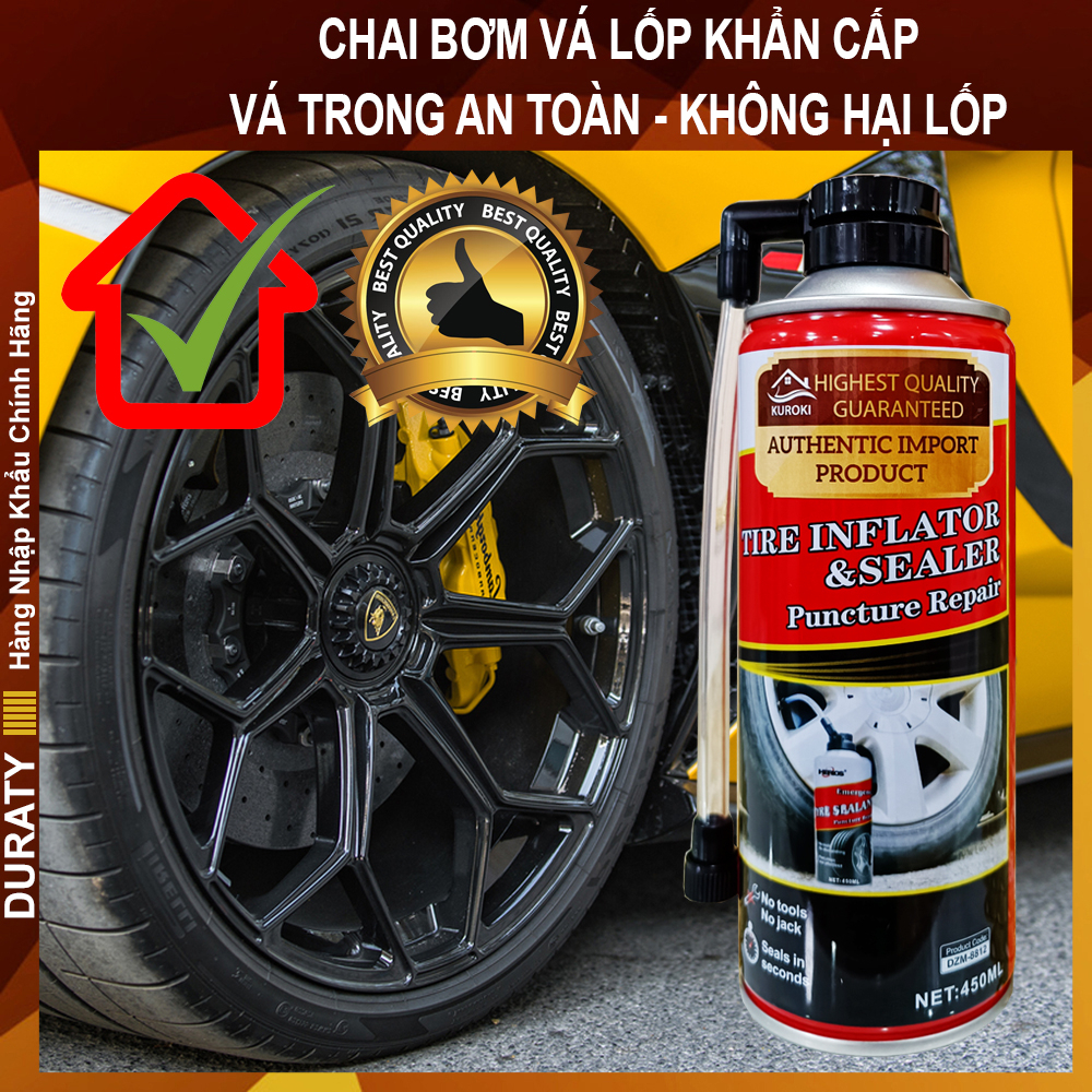 Chai Bơm Vá Lốp Khẩn Cấp Cho Xe Ô Tô, Xe Máy - Keo Dán Lốp Xe, Cứu Hộ Khẩn Cấp, Vá Trong An Toàn Không Hư Hại [DURATY]