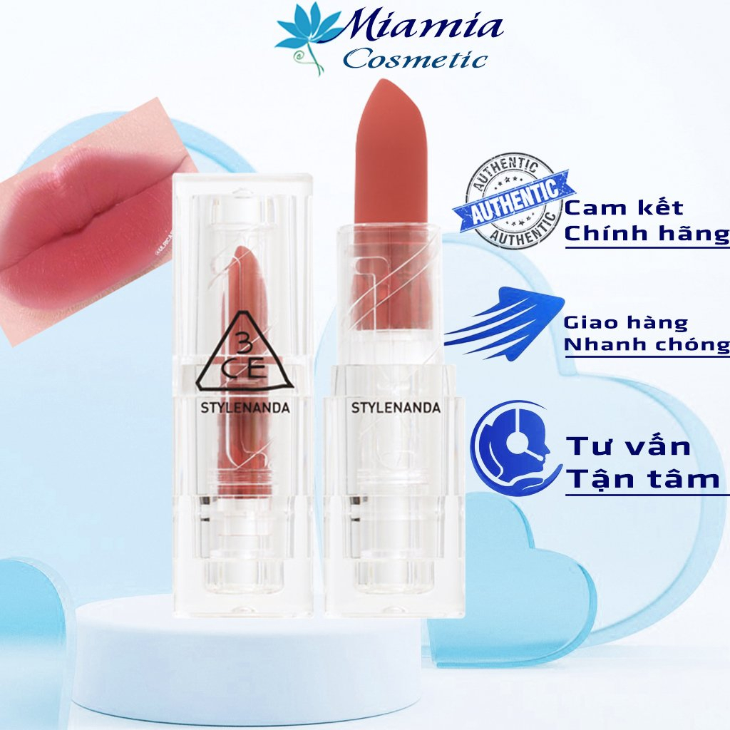 Son thỏi 3CE SOFT MATTE LIPSTICK mịn mượt, nhẹ môi, bám màu tốt 3.5G (cosmetic)