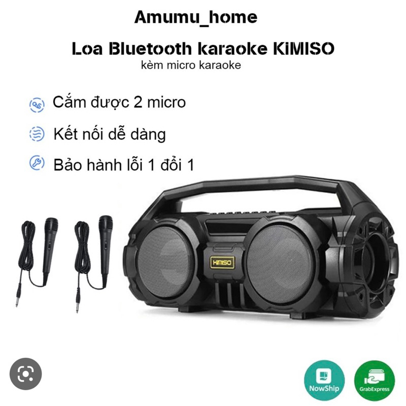 Loa karaoke bluetooth xách tay nhỏ gọn tiện lợi KIMISO KMS-S1 - 2 Bass Cực Mạnh (Tặng 1 micro cao cấp)