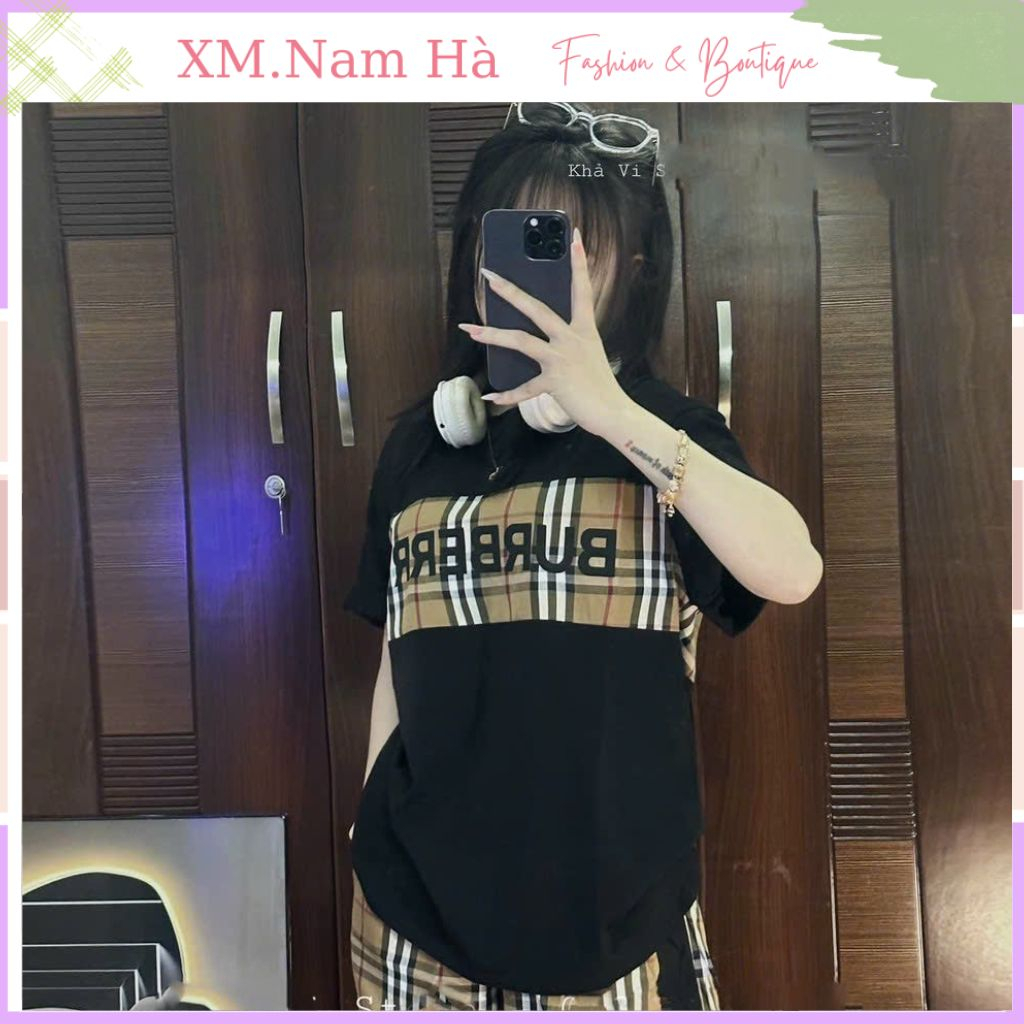 Sét quần áo nữ thun phối kẻ BBR hot cotton co dãn 4 chiều,bộ quần áo nữ trắng đen như hình.