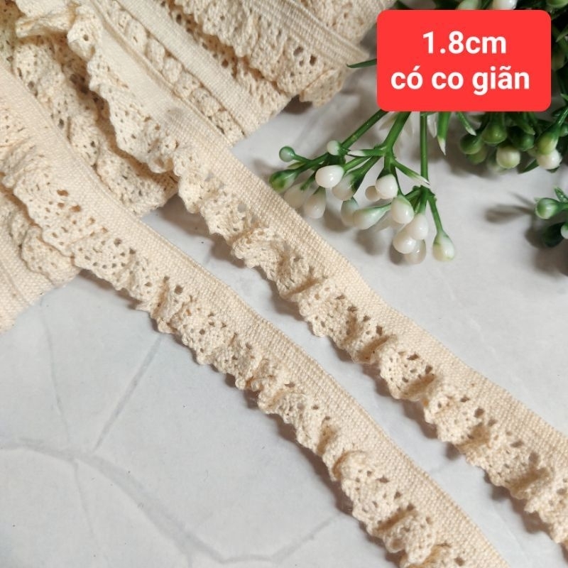 Ren chỉ cotton co giãn viền bèo , màu vintage , size 1.8cm đến 4.5 cm
