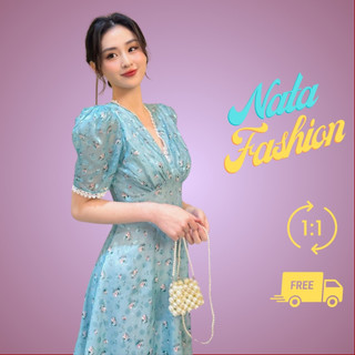 Đầm xòe hoa nhí cổ tim phối ren