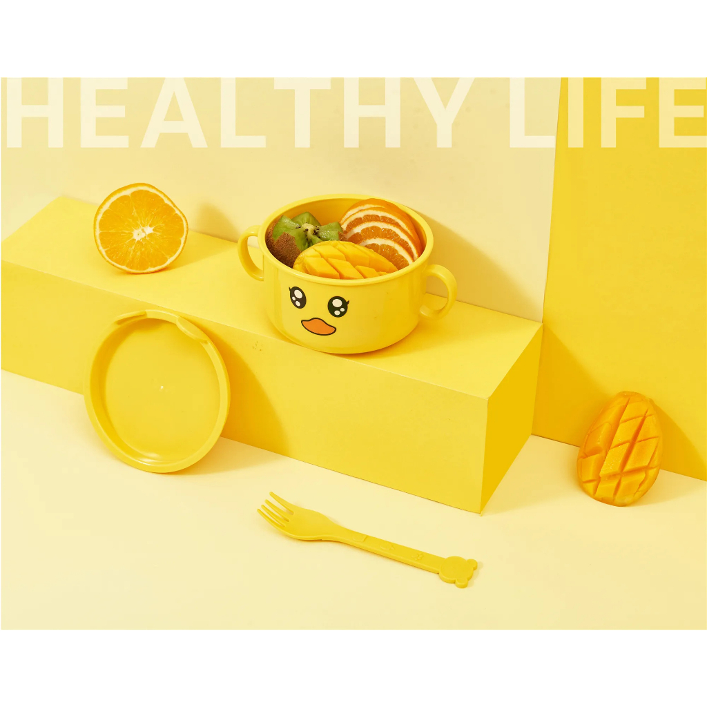 Tô ăn dặm cho bé vịt con dễ thương nhựa PP có nắp đậy và quai cầm 6231