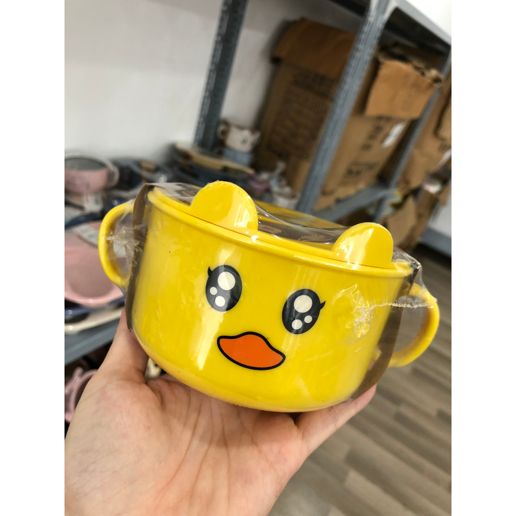 Tô ăn dặm cho bé vịt con dễ thương nhựa PP có nắp đậy và quai cầm 6231