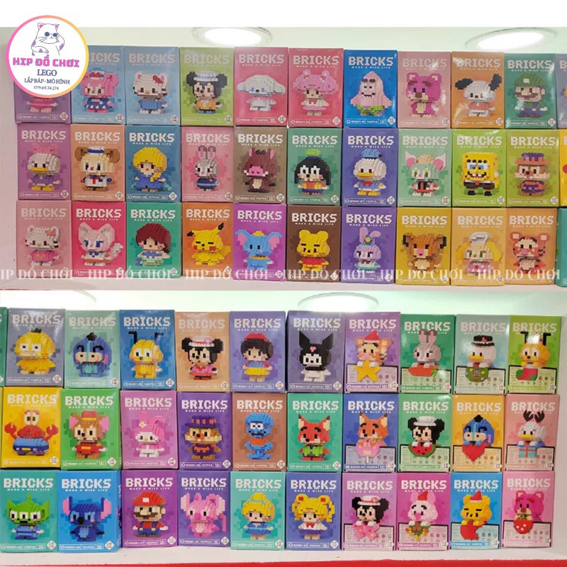 BRICKS đồ chơi lắp ráp mô hình mini mảnh trơn siêu cute  nhân vật dễ thương disney