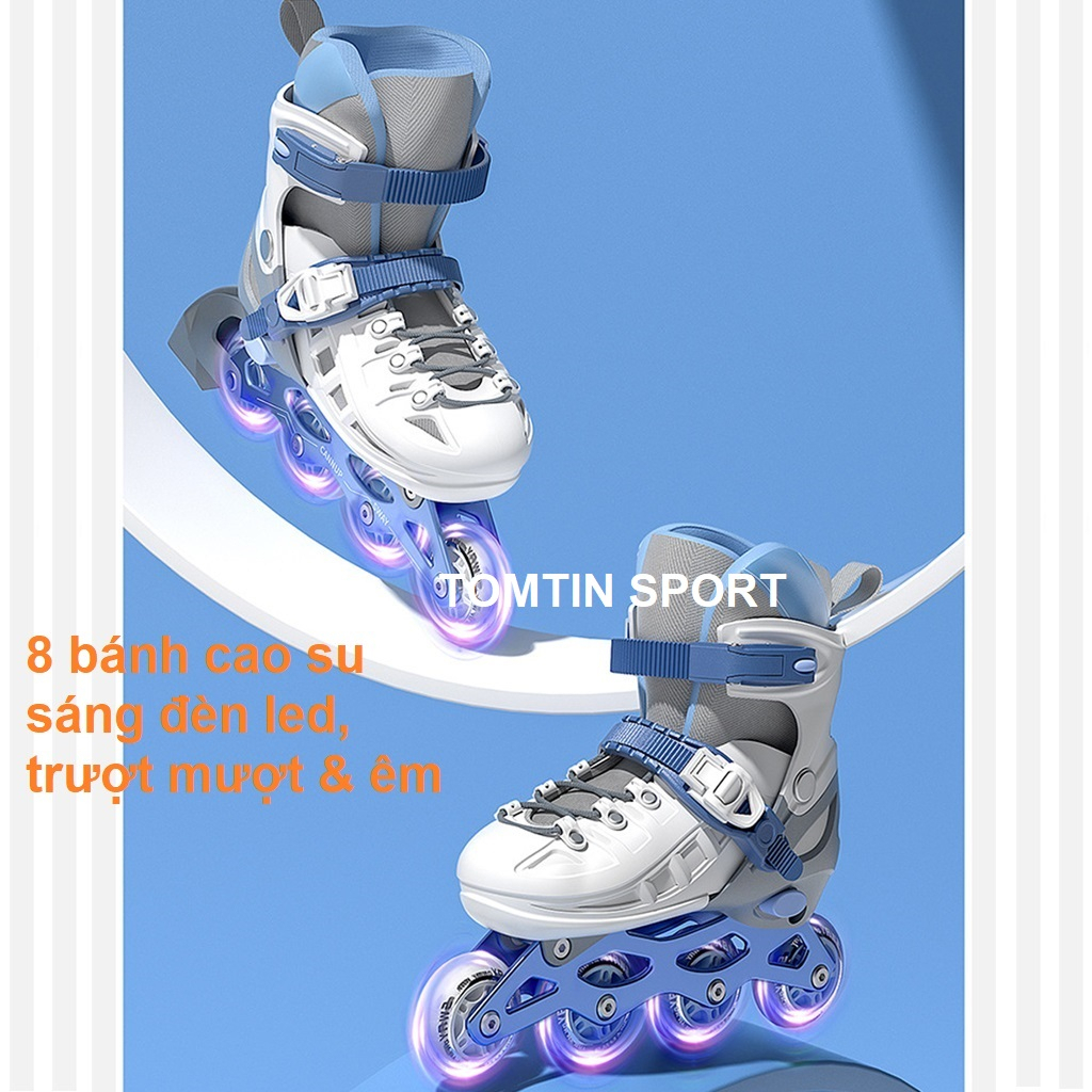Giày patin trẻ em đèn led 8 bánh cao su tặng kèm bảo hộ chân tay hãng Sway