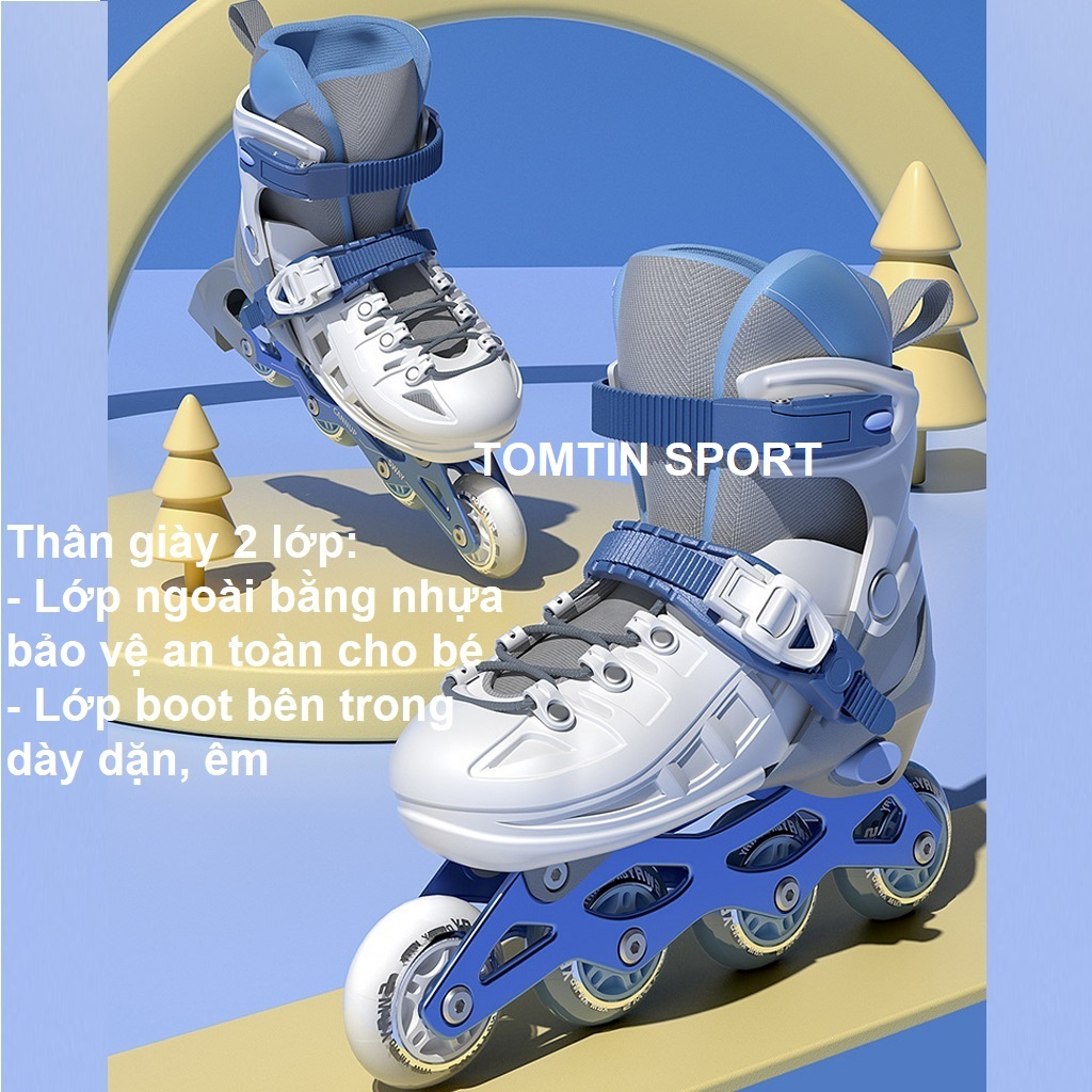 Giày trượt patin trẻ em bánh cáo su sáng led tặng kèm bảo hộ chân tay hãng Sway