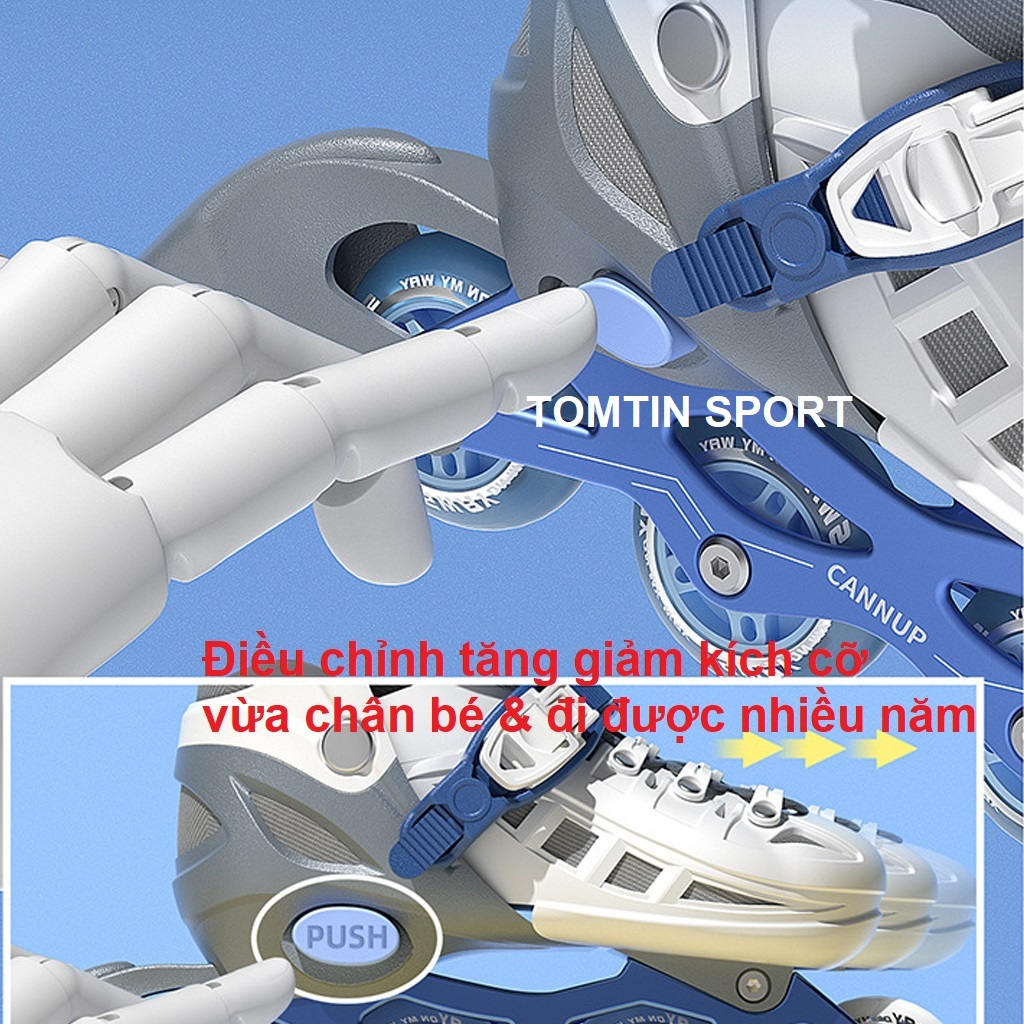 Giày trượt patin trẻ em bánh cáo su sáng led tặng kèm bảo hộ chân tay hãng Sway